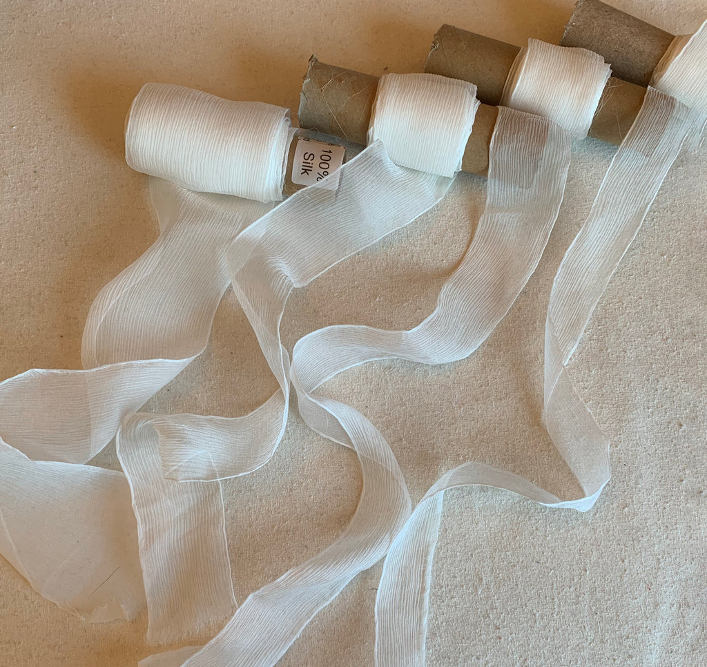 White Silk Chiffon Ribbon, 2 Wide Handmade on a Spool for