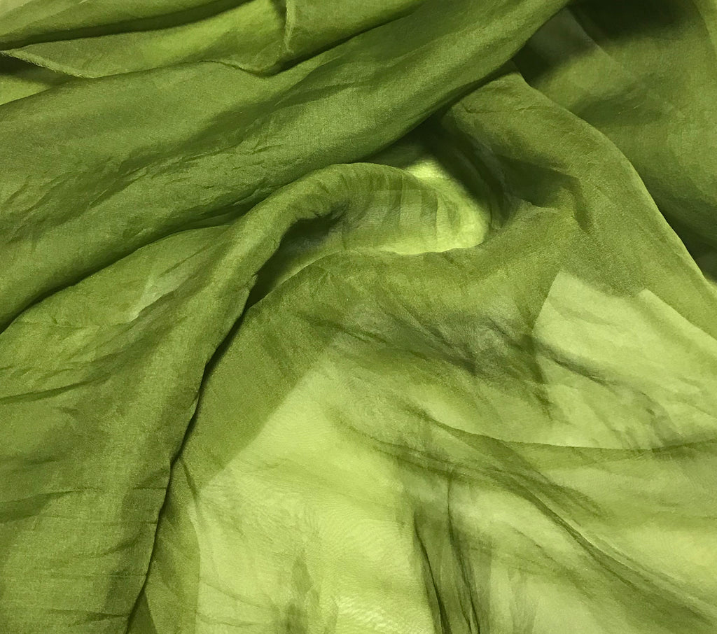 Avocado Green - Hand Dyed Silk Organza 7"x36" Remnant