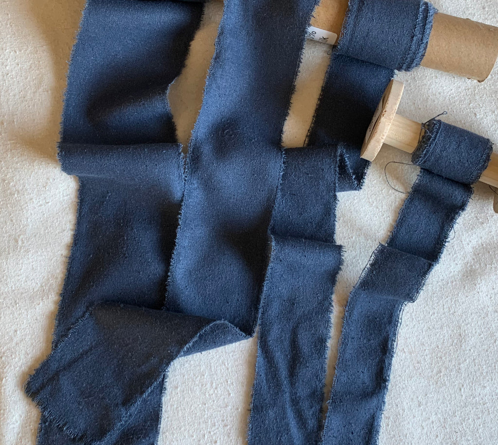 Steel Blue 100% Silk Noil Ribbon ( 4 Widths to choose from)