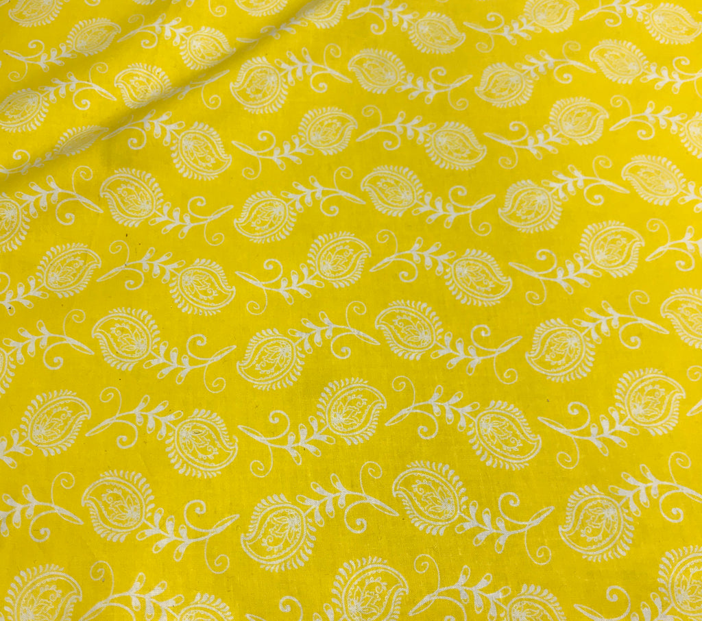 Mixed Medley - Contempo Feathers White on Yellow - Cotton Quilting Fabric