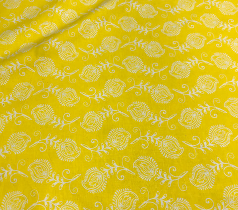 Mixed Medley - Contempo Feathers White on Yellow - Cotton Quilting Fabric