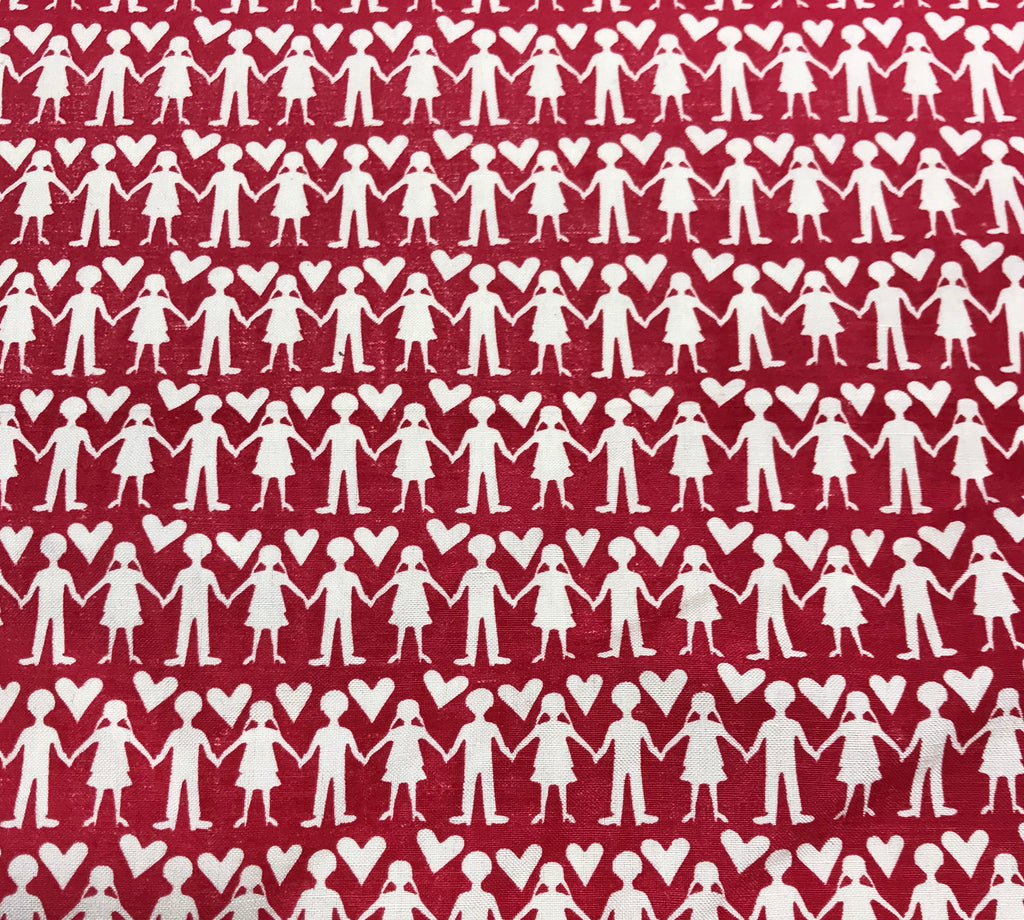 Red & White Paper Dolls - Cotton Canvas Fabric