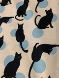 Asian Inspired Cats with Blue Polka Dots - Cosmo Japan Cotton Dobby Fabric