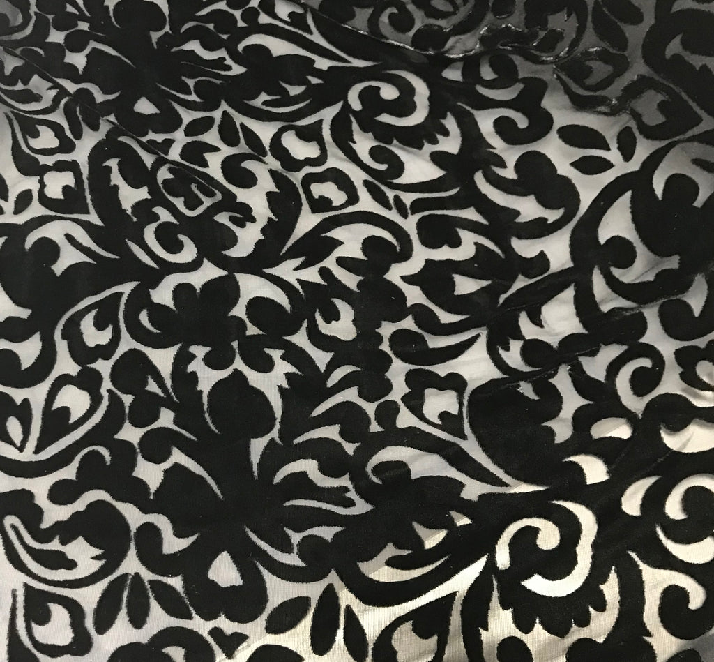 Black Baroque Scroll - Burnout Silk Velvet Fabric