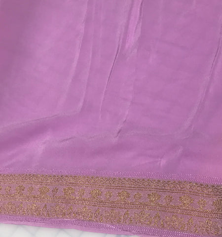 Lilac with Gold Embroidered Border - Silk Crepe