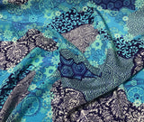 Purple & Blue Patchwork  - Silk Crepe de Chine Fabric - 1 Yard x 45"Remnant