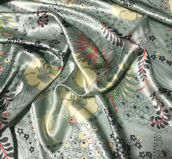 Light Blue Fantasy Floral - Silk Charmeuse – Prism Fabrics & Crafts