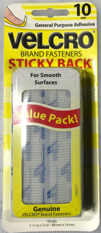 Velcro Sticky Back - White 3 1/2"x3/4" - 10 Sets