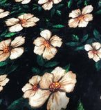 Black & Ivory Floral - Stretch Polyester Velvet Fabric