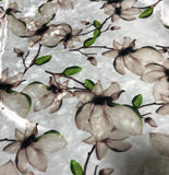 White Magnolia Floral - Stretch Polyester Velvet Fabric