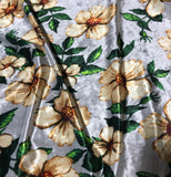 Gray & Ivory Floral - Stretch Polyester Velvet Fabric