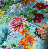 Aqua Multi Floral - Stretch Polyester Velvet Fabric