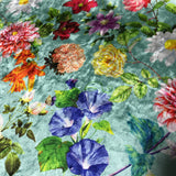 Aqua Multi Floral - Stretch Polyester Velvet Fabric