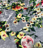 Gray with Roses Floral - Stretch Polyester Velvet Fabric