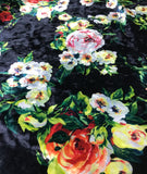 Black with Roses Floral - Stretch Polyester Velvet Fabric