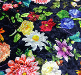 Navy Multi Floral - Stretch Polyester Velvet Fabric