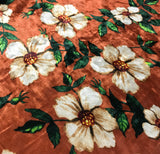 Rust & Ivory Floral - Stretch Polyester Velvet Fabric