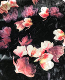 Black & Pink Magnolia Floral - Stretch Polyester Velvet Fabric