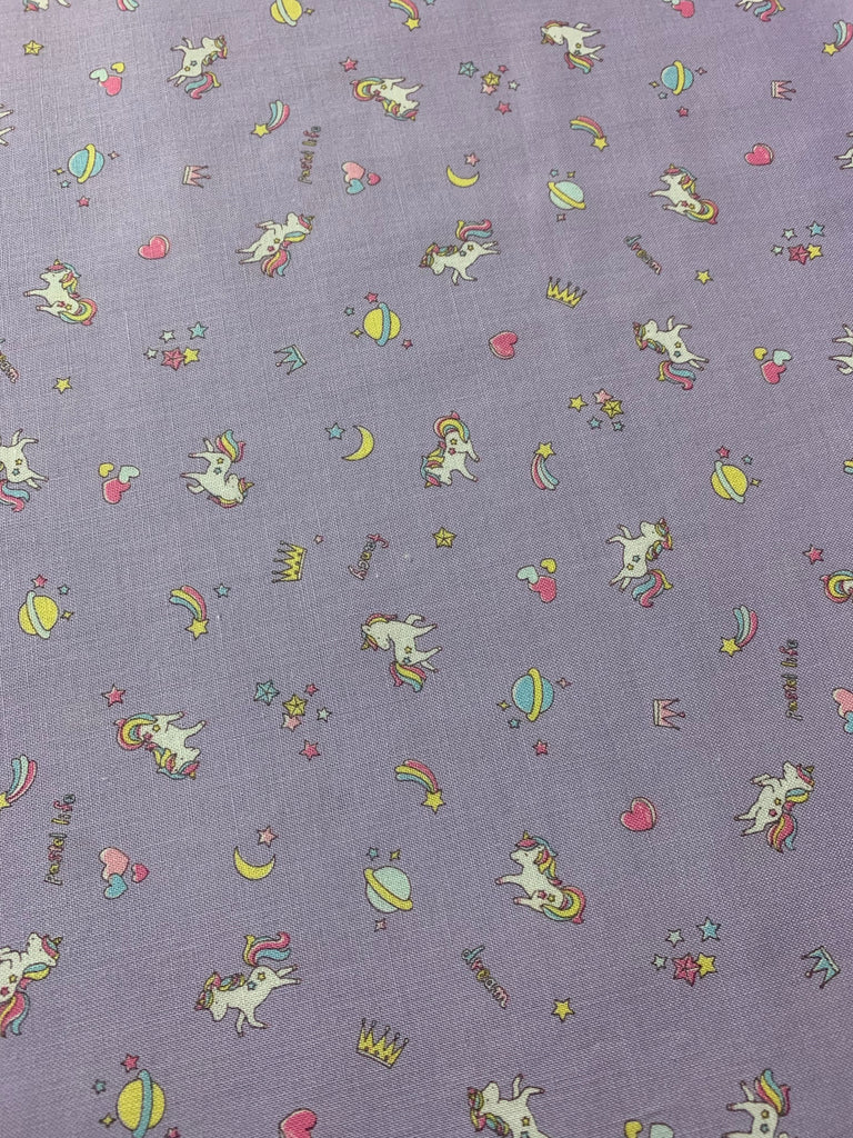 Unicorns & Rainbows on Purple Petite Design - Kokka Japan Cotton Sheeting Fabric