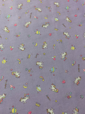 Unicorns & Rainbows on Purple Petite Design - Kokka Japan Cotton Sheeting Fabric