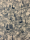 Woodland Forest Animals - White & Navy with Metallic - Kokka Japan Cotton Sheeting Fabric
