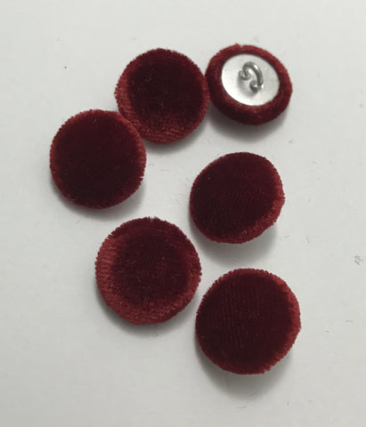 Ruby Red Silk Velvet Fabric Buttons - Set of 6 - 5/8"