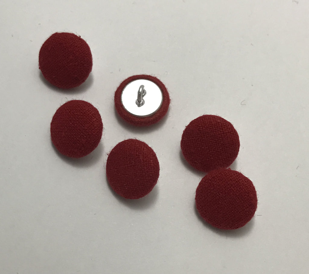 Bright Red Silk Noil Fabric Buttons - Set of 6 - 5/8"