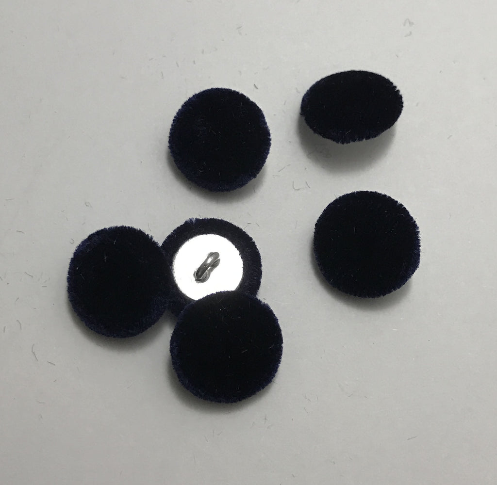 Navy Blue Silk Velvet Fabric Buttons - Set of 6 - 5/8"