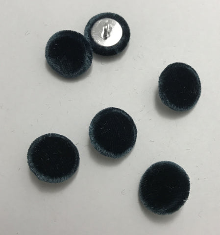 Peacock Blue Silk Velvet Fabric Buttons - Set of 6 - 5/8"