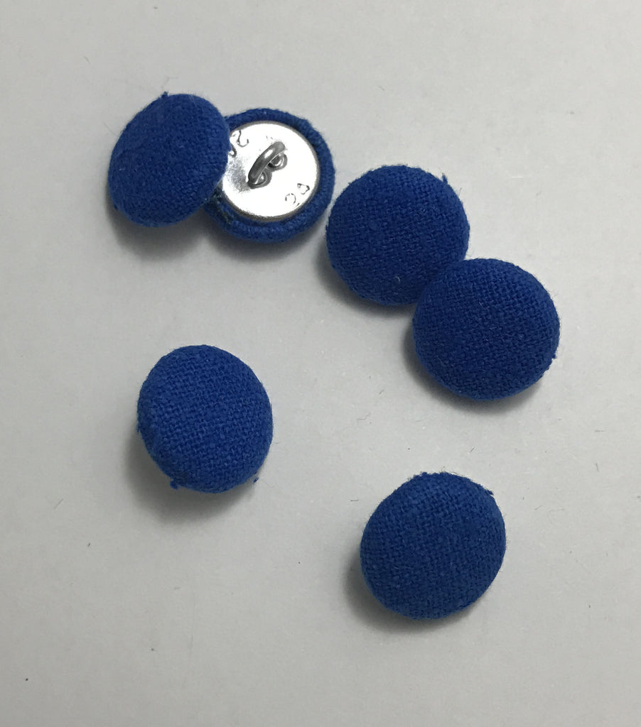 Royal Blue Silk Noil Fabric Buttons - Set of 6 - 5/8"