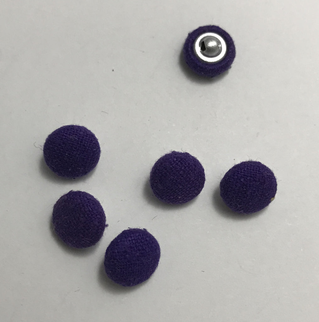 Royal Purple Silk Noil Fabric Buttons - Set of 6 - 7/16"