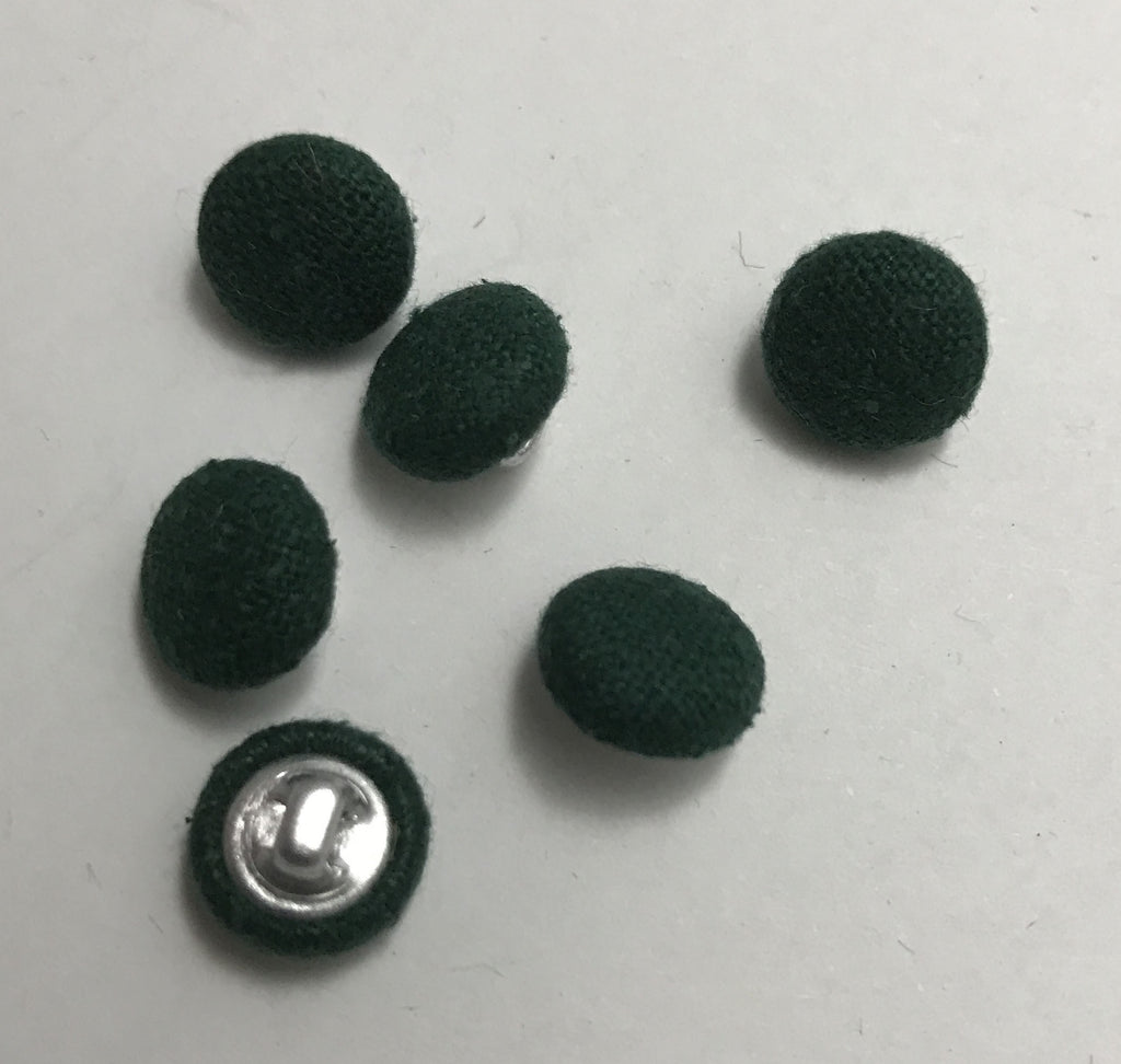 Dark Forest Green Silk Noil Fabric Buttons - Set of 6 - 7/16"