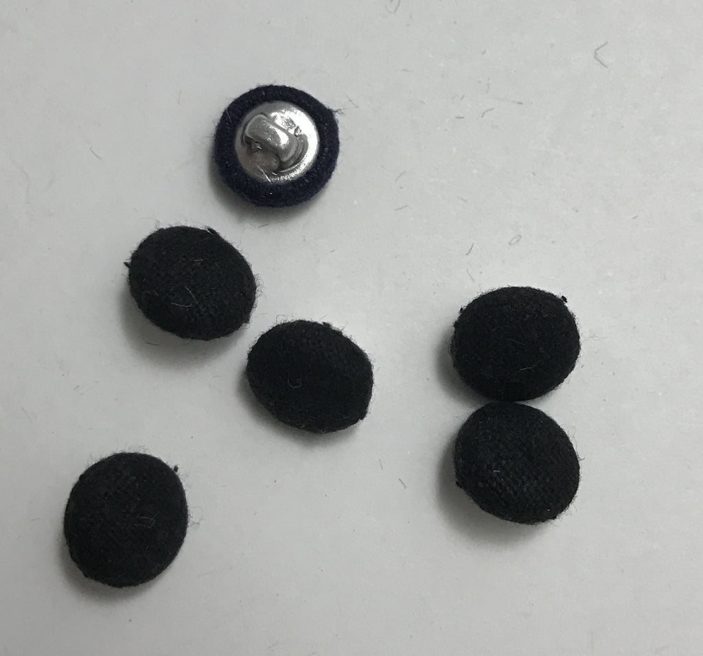 Black Silk Noil Fabric Buttons - Set of 6 - 7/16"