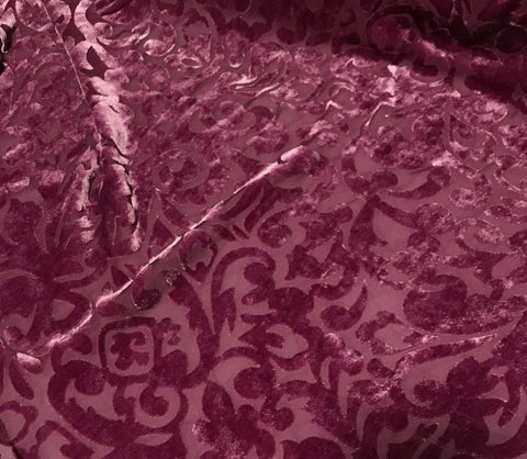 Boysenberry Scroll - Hand Dyed Burnout Silk Velvet
