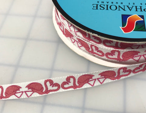 Heart Flamingo Grosgrain Ribbon Trim 3/8" Made in France