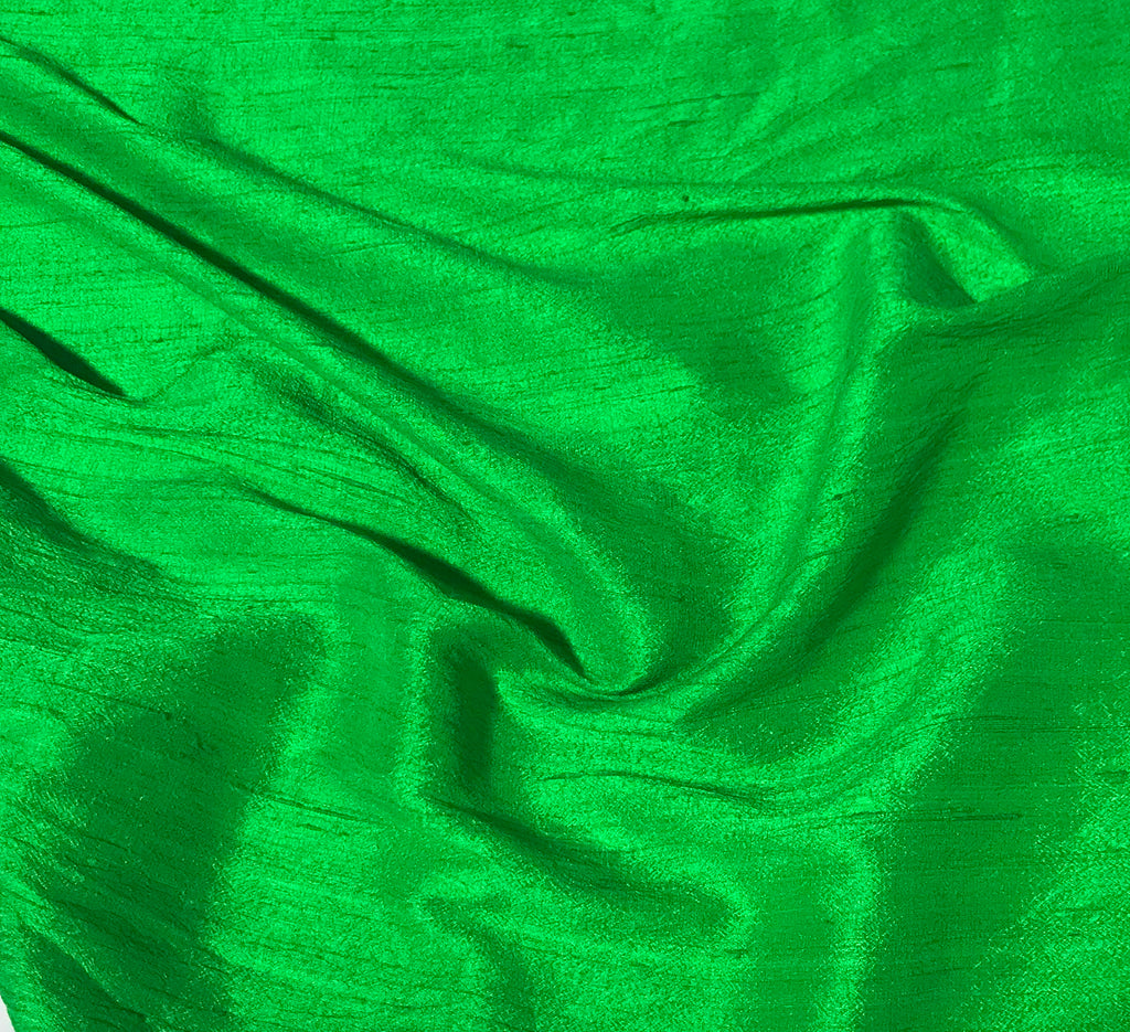 Bright Kelly Green - Hand Dyed Silk Dupioni Fabric