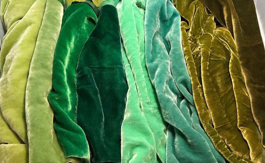 Greens Sample Set - Hand Dyed Silk Velvet - 1/4 Yard x 45" Each