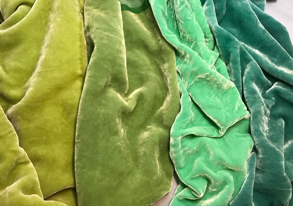 Pastel Green Sample Set - Hand Dyed Silk Velvet - 1/4 Yard x 45" Each