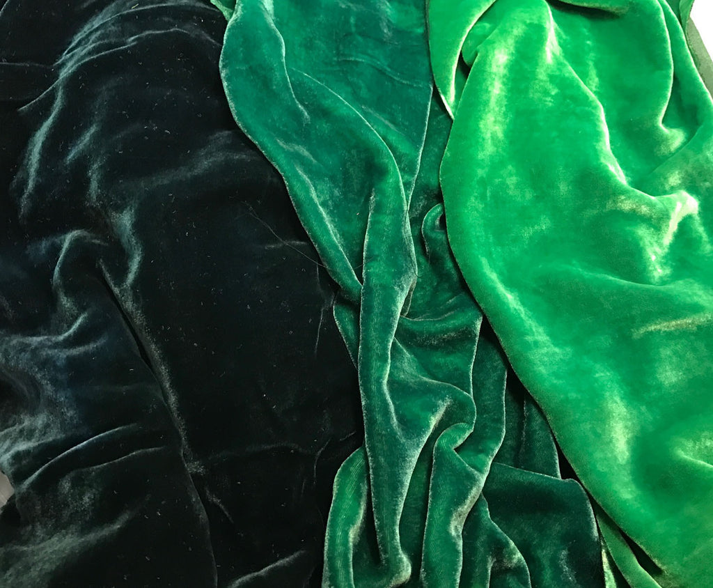 Bright Green Sample Set - Hand Dyed Silk Velvet - 1/4 Yard x 45" Each