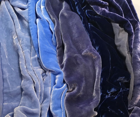 Blues Sample Set - Hand Dyed Silk Velvet - 1/4 Yard x 45" Each