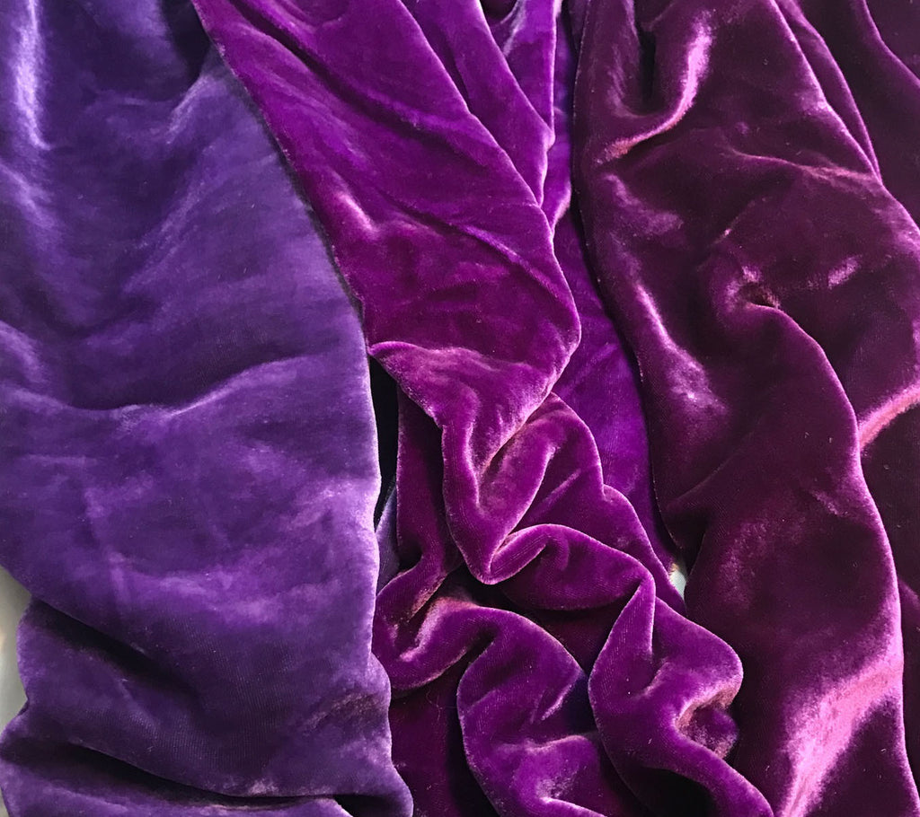 Dark Purple Sample Set - Hand Dyed Silk Velvet - 1/4 Yard x 45" Each