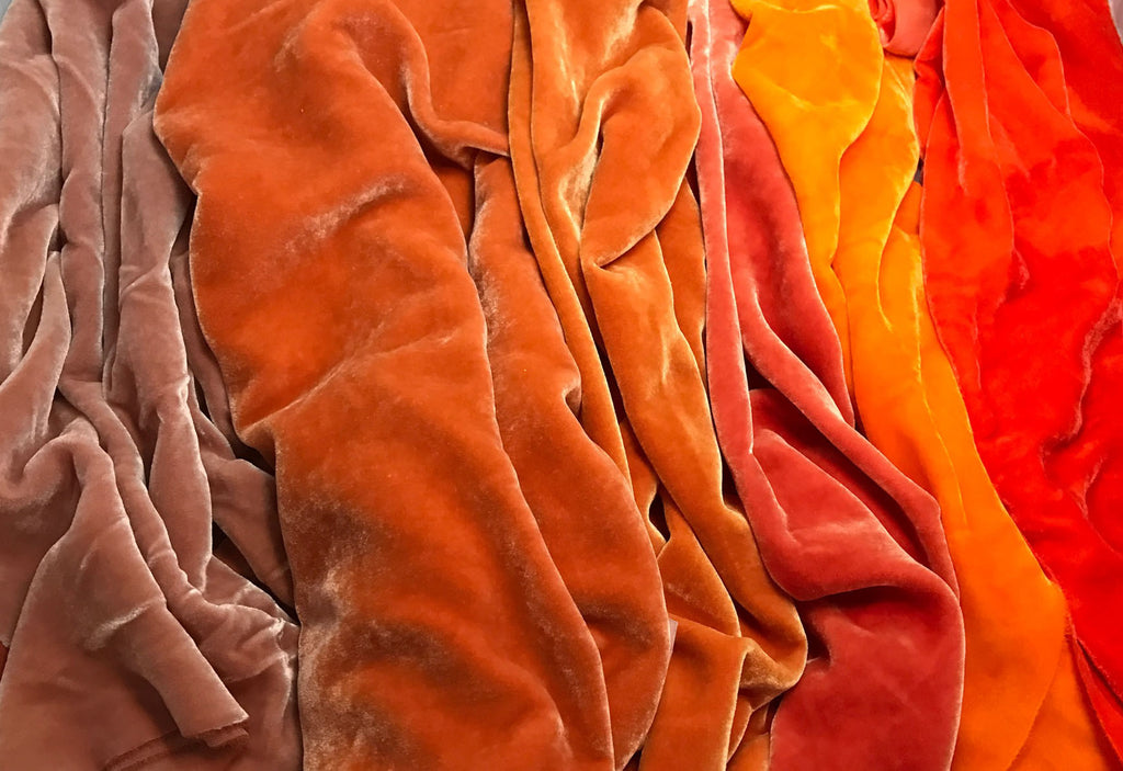 Big Orange Sample Set - Hand Dyed Silk Velvet - 1/4 Yard x 45" Each