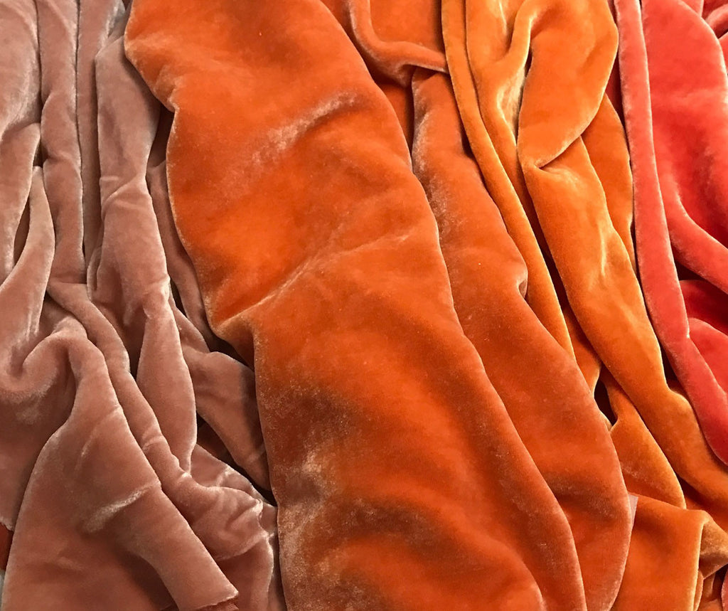 Muted Orange Sample Set - Hand Dyed Silk Velvet - 1/4 Yard x 45" Each