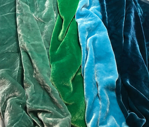 Blues & Greens Sample Set - Hand Dyed Silk Velvet - 1/4 Yard x 45" Each