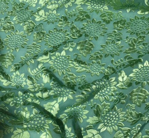 Spring Green Sunflowers Floral - Hand Dyed Burnout Devore Silk Satin