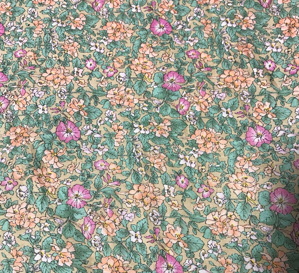 Green Orange & Pink Floral - Cotton Lawn Fabric