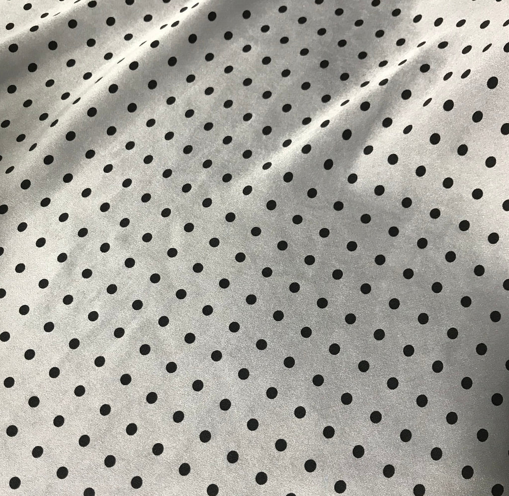 Silver & Black Polka Dots - Hand Dyed Silk Charmeuse Fabric