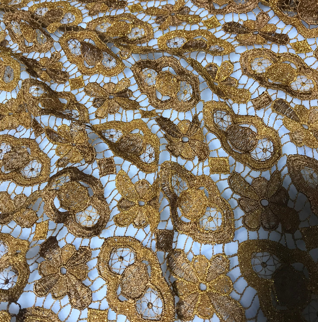 Caramel & Gold Medallions - Schiffli Lace Fabric