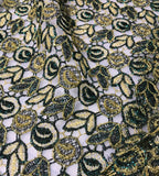 Green Gold Roses - Schiffli Lace Fabric