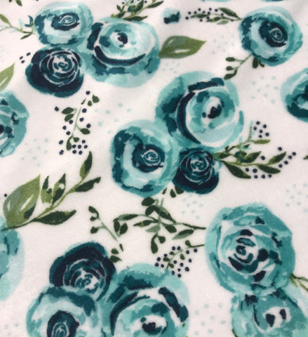 Mallard Teal Rose - Shannon Cuddle Minky Fabric 81"x60" Remnant